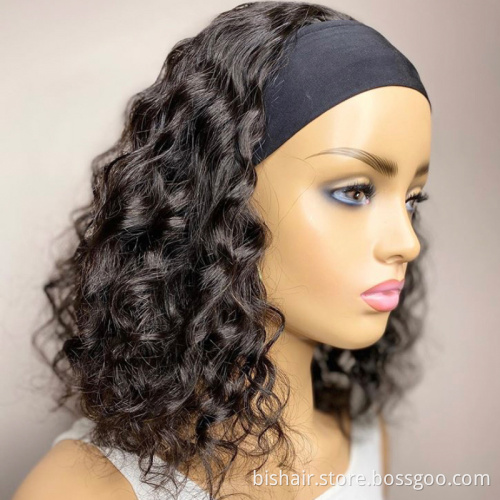 Wholesale Curly Headband Wig Short Bob Brazilian Remy Human Hair Wigs For Black Women Glueless Full Machine Made Headband Wig
